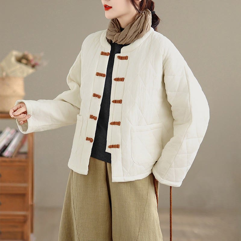 Kurtka damska Tai Chi Zen z długim rękawem i kieszeniami, z bawełny, z motywem Buddha Stones - Biały - US14, UK/AU18, EU46 (2XL) - image 17