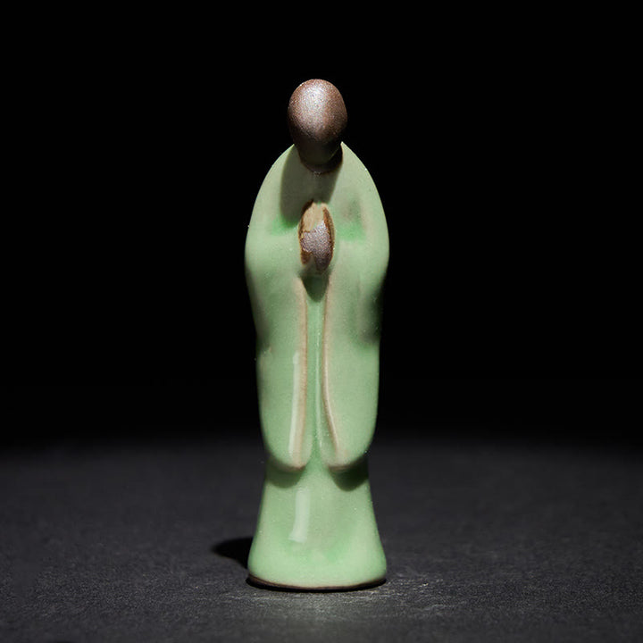 Buddha Stones, Medytacja, Mnich, Ceramiczna Figurka, Spokój, Dekoracja Domu - Zielona kokarda 2*2*7,5 cm - image 25