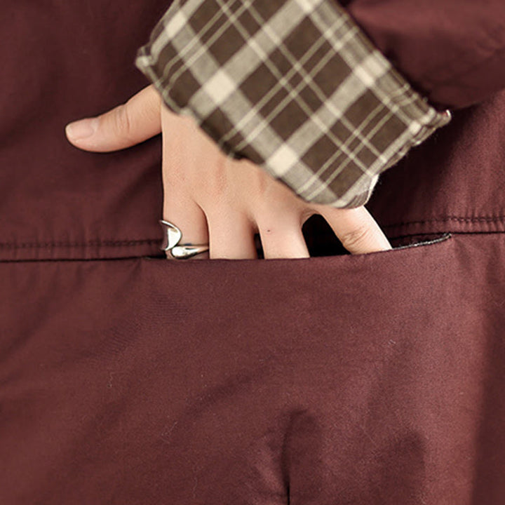 Kurtka damska z długim rękawem, bawełniana, gruba, z kapturem i kieszeniami, w kratę z Buddha Stones - image 10