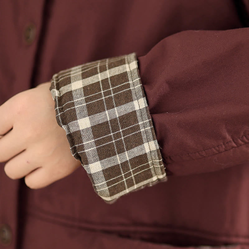 Kurtka damska z długim rękawem, bawełniana, gruba, z kapturem i kieszeniami, w kratę z Buddha Stones - image 12