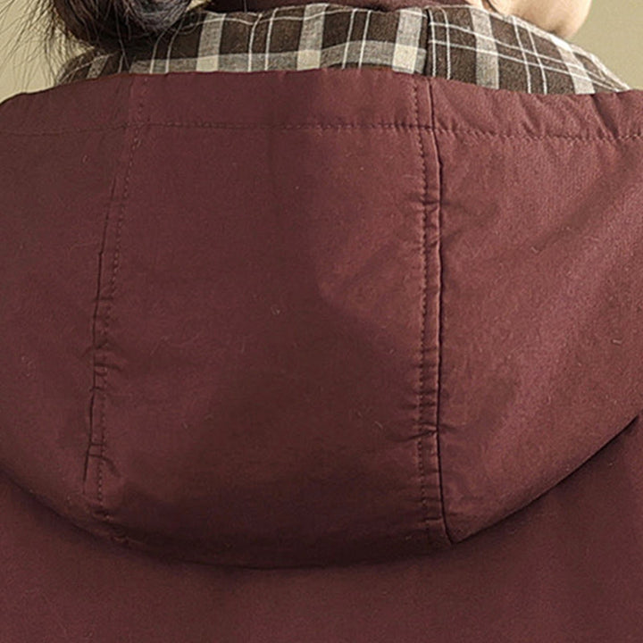 Kurtka damska z długim rękawem, bawełniana, gruba, z kapturem i kieszeniami, w kratę z Buddha Stones - image 11