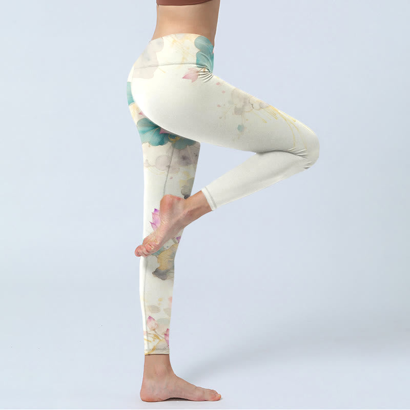 Legginsy do jogi damskie, z nadrukiem, płatki lotosu i liście, Buddha Stones - image 4