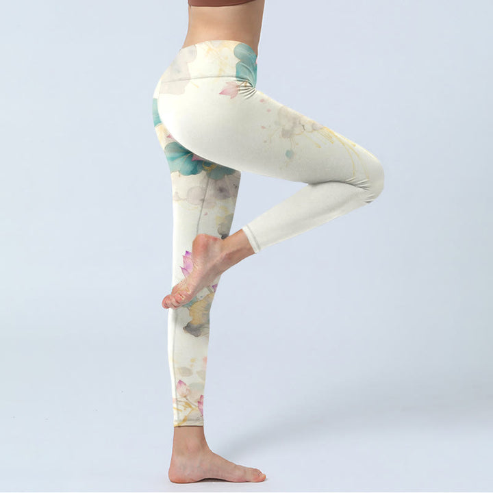 Legginsy do jogi damskie, z nadrukiem, płatki lotosu i liście, Buddha Stones - image 4