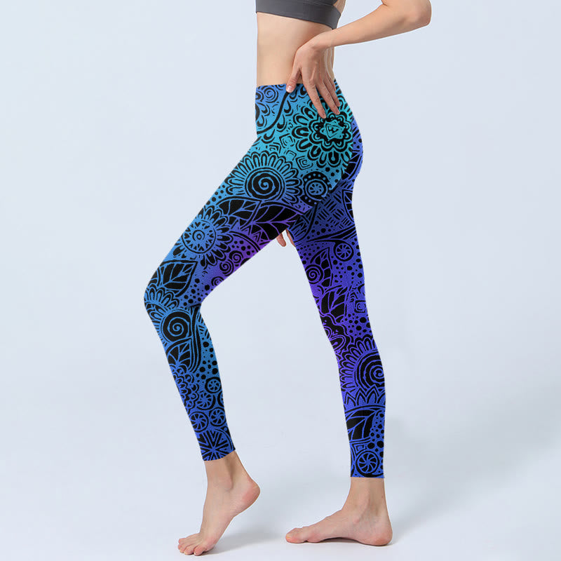 Damskie legginsy do jogi z nadrukiem w kwiaty i liście z kamieni Buddha Stones - image 2