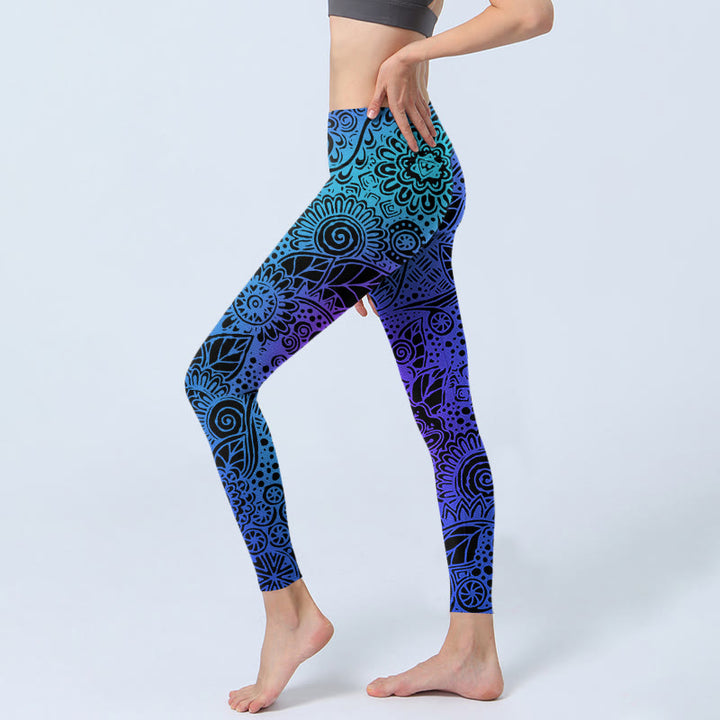 Damskie legginsy do jogi z nadrukiem w kwiaty i liście z kamieni Buddha Stones - image 2