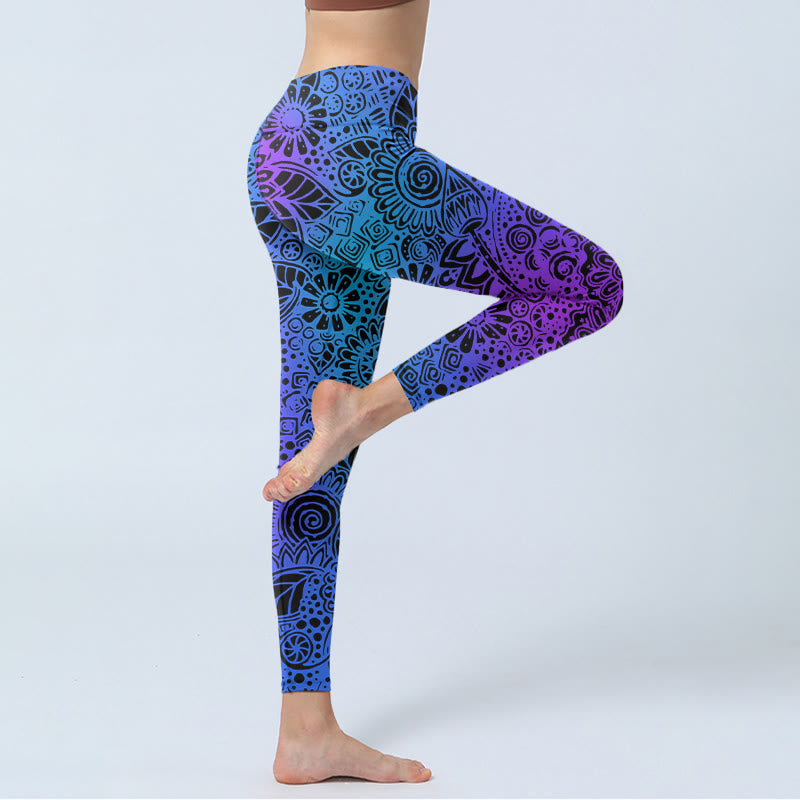 Damskie legginsy do jogi z nadrukiem w kwiaty i liście z kamieni Buddha Stones - image 4
