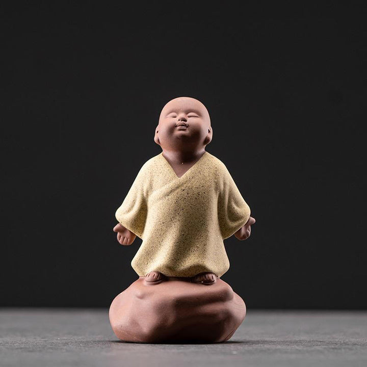Buddha Stones patrzące w górę, odpoczywający mnich, ceramiczna figurka współczucia, dekoracja domu - Żółty mnich patrzący w górę 6,5*4,5*10 cm - image 0