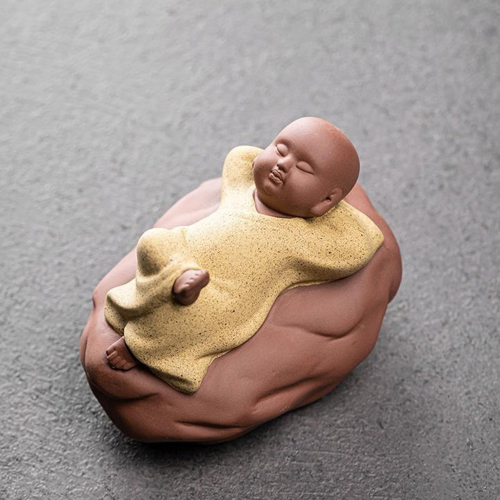 Buddha Stones patrzące w górę, odpoczywający mnich, ceramiczna figurka współczucia, dekoracja domu - Rest Yellow Monk 8,2*6,2*6,2 cm - image 9
