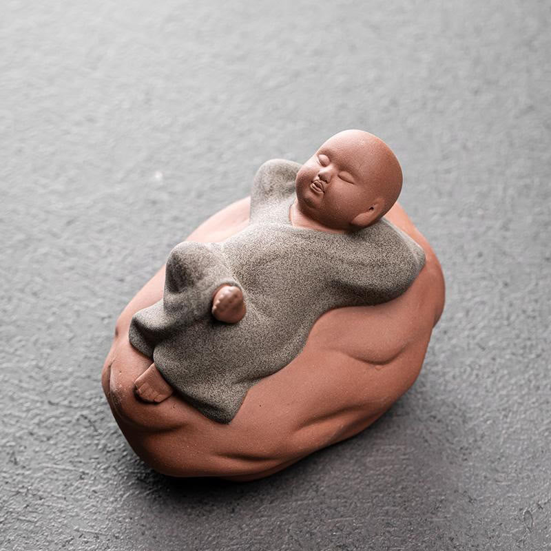 Buddha Stones patrzące w górę, odpoczywający mnich, ceramiczna figurka współczucia, dekoracja domu - Podstawka Szary Mnich 8,2*6,2*6,2 cm - image 13