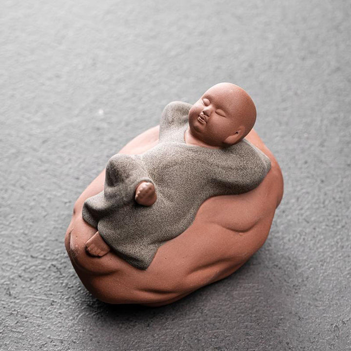 Buddha Stones patrzące w górę, odpoczywający mnich, ceramiczna figurka współczucia, dekoracja domu - Podstawka Szary Mnich 8,2*6,2*6,2 cm - image 13