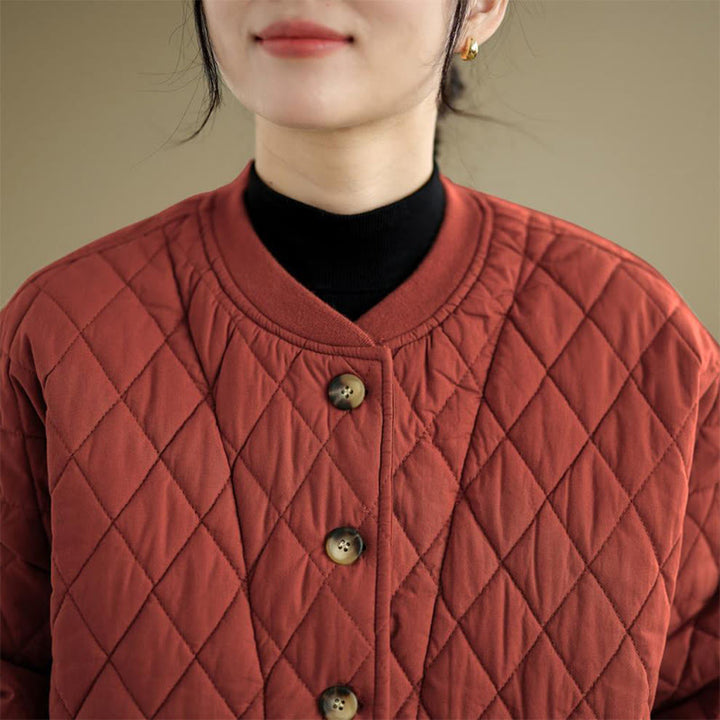 Kurtka damska z długim rękawem z grubej bawełny z motywem diamentowej siatki i Buddha Stones z kieszeniami - image 17