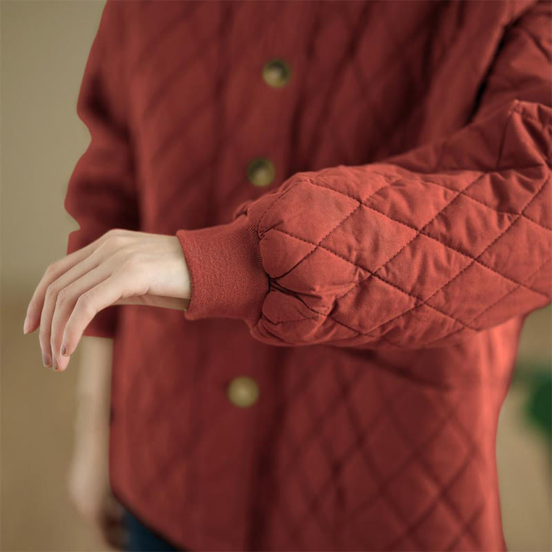 Kurtka damska z długim rękawem z grubej bawełny z motywem diamentowej siatki i Buddha Stones z kieszeniami - image 16