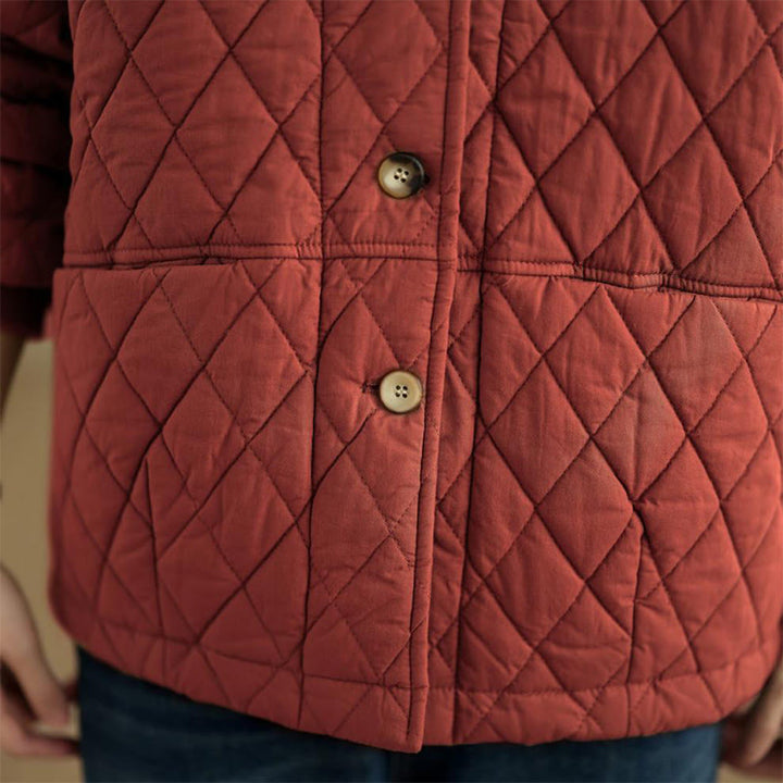 Kurtka damska z długim rękawem z grubej bawełny z motywem diamentowej siatki i Buddha Stones z kieszeniami - image 18