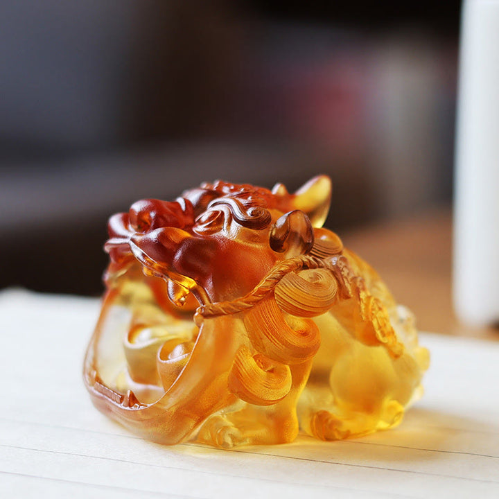 Ręcznie robione Buddha Stones z kryształu Liuli w kolorze złota, połykające PiXiu, dzieło sztuki do dekoracji domu - Żółty PiXiu 7,8*6,5*5,5 cm - image 0