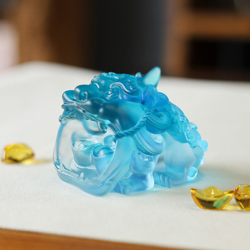 Ręcznie robione Buddha Stones z kryształu Liuli w kolorze złota, połykające PiXiu, dzieło sztuki do dekoracji domu - Niebieski PiXiu 7,8*6,5*5,5 cm - image 8