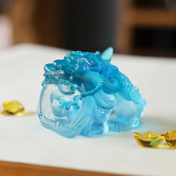 Ręcznie robione Buddha Stones z kryształu Liuli w kolorze złota, połykające PiXiu, dzieło sztuki do dekoracji domu - Niebieski PiXiu 7,8*6,5*5,5 cm - image 8