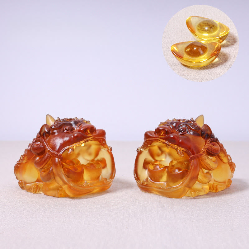 Ręcznie robione Buddha Stones z kryształu Liuli w kolorze złota, połykające PiXiu, dzieło sztuki do dekoracji domu - Para żółtych PiXiu(z dwoma sztabkami 4 cm) - image 11