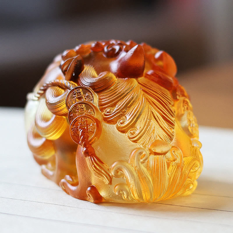 Ręcznie robione Buddha Stones z kryształu Liuli w kolorze złota, połykające PiXiu, dzieło sztuki do dekoracji domu - image 4
