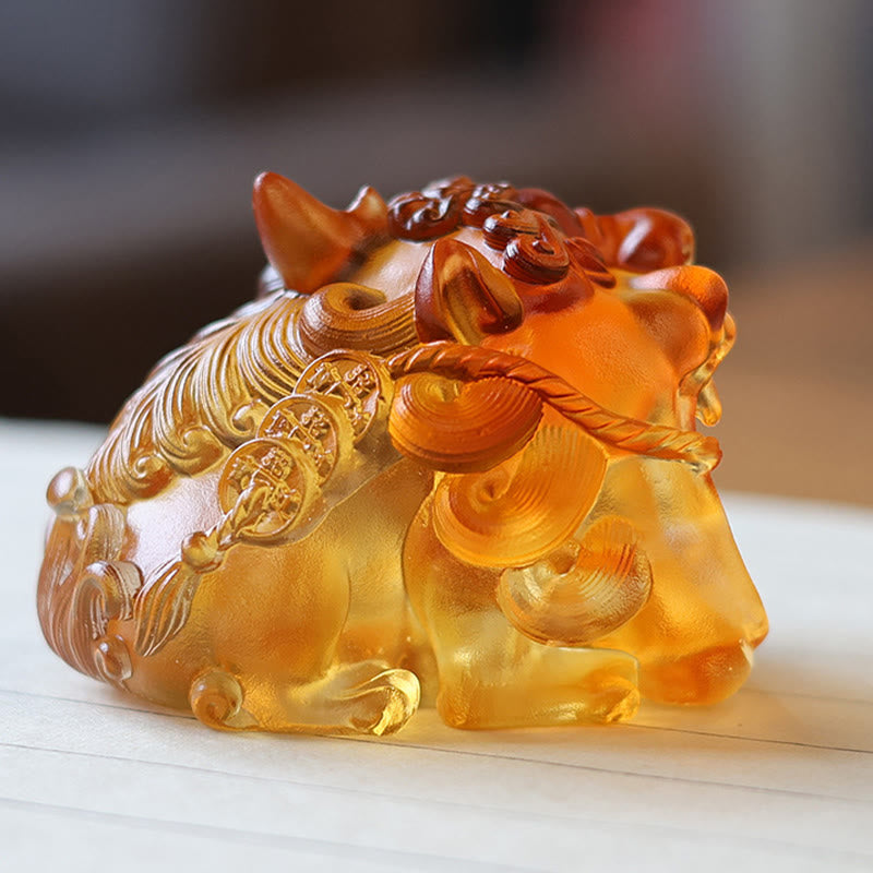 Ręcznie robione Buddha Stones z kryształu Liuli w kolorze złota, połykające PiXiu, dzieło sztuki do dekoracji domu - image 1