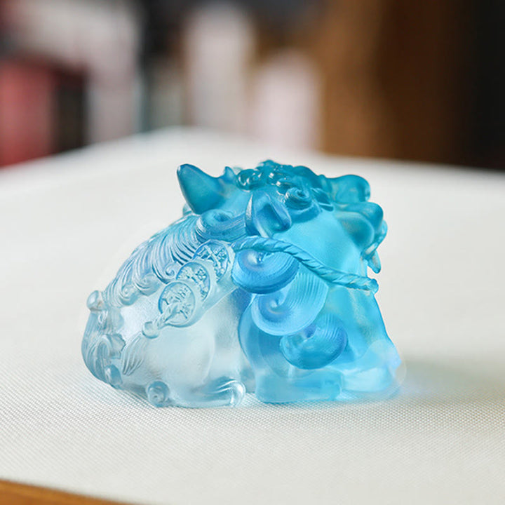 Ręcznie robione Buddha Stones z kryształu Liuli w kolorze złota, połykające PiXiu, dzieło sztuki do dekoracji domu - image 10