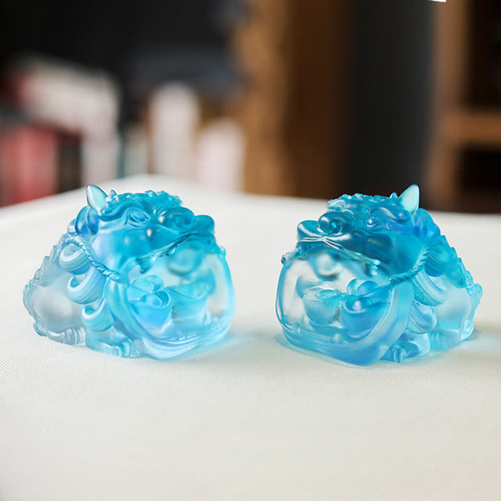 Ręcznie robione Buddha Stones z kryształu Liuli w kolorze złota, połykające PiXiu, dzieło sztuki do dekoracji domu - image 13