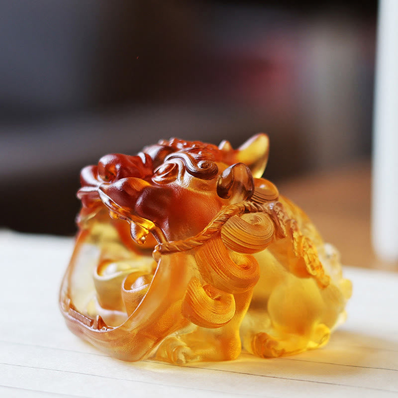 Ręcznie robione Buddha Stones z kryształu Liuli w kolorze złota, połykające PiXiu, dzieło sztuki do dekoracji domu - image 3