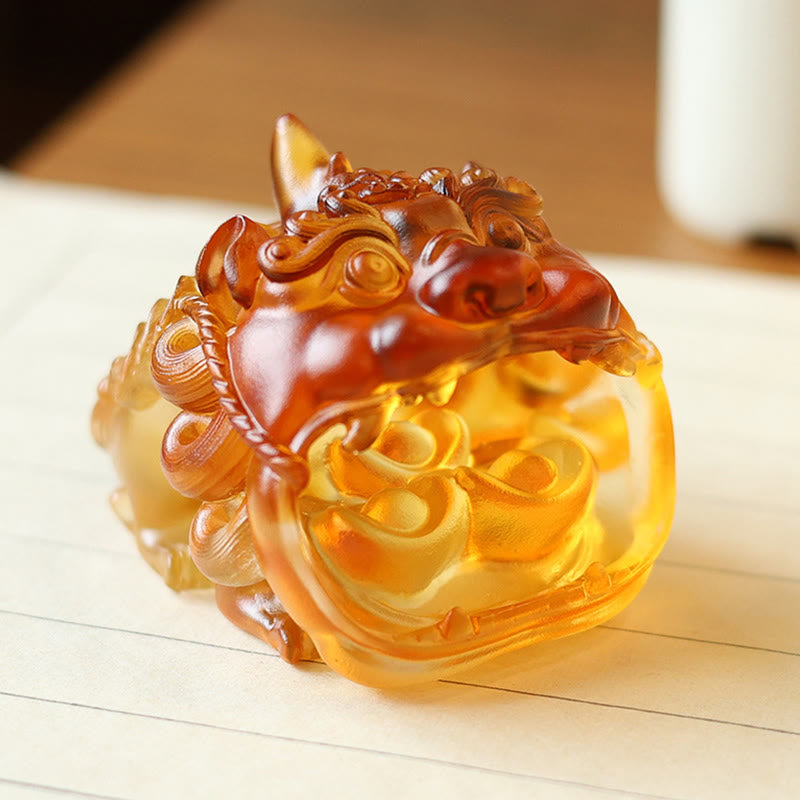 Ręcznie robione Buddha Stones z kryształu Liuli w kolorze złota, połykające PiXiu, dzieło sztuki do dekoracji domu - image 2