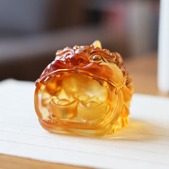 Ręcznie robione Buddha Stones z kryształu Liuli w kolorze złota, połykające PiXiu, dzieło sztuki do dekoracji domu - image 5