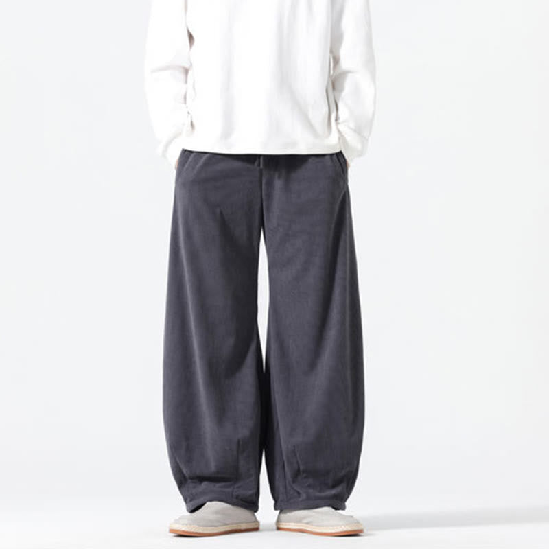 Spodnie haremowe męskie z kieszeniami, w kolorze sztruksu i bawełny Buddha Stones Spring, z czystym kolorem i ściągaczem - image 2