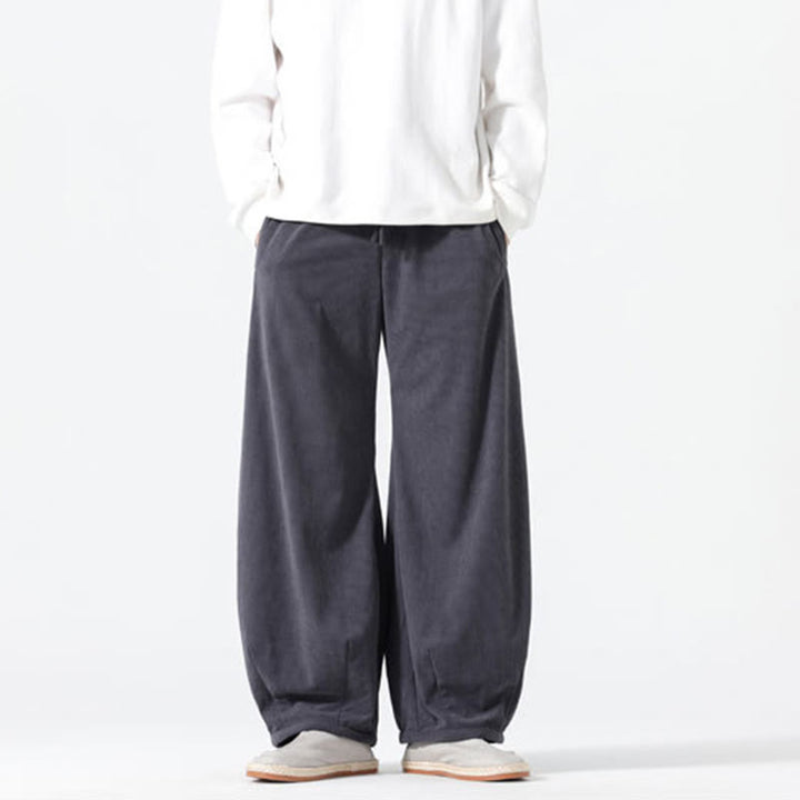 Spodnie haremowe męskie z kieszeniami, w kolorze sztruksu i bawełny Buddha Stones Spring, z czystym kolorem i ściągaczem - image 2