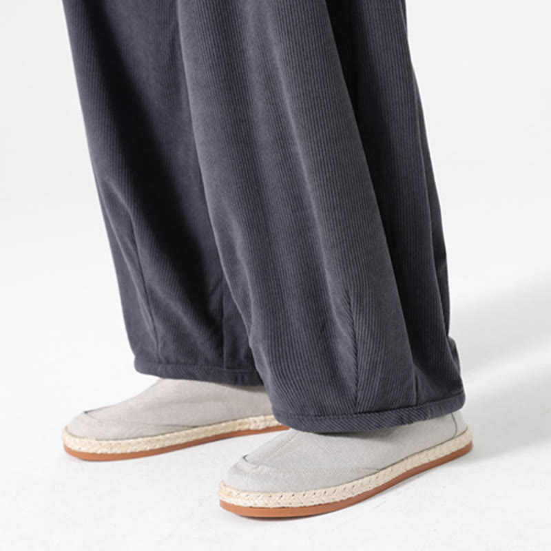 Spodnie haremowe męskie z kieszeniami, w kolorze sztruksu i bawełny Buddha Stones Spring, z czystym kolorem i ściągaczem - image 8