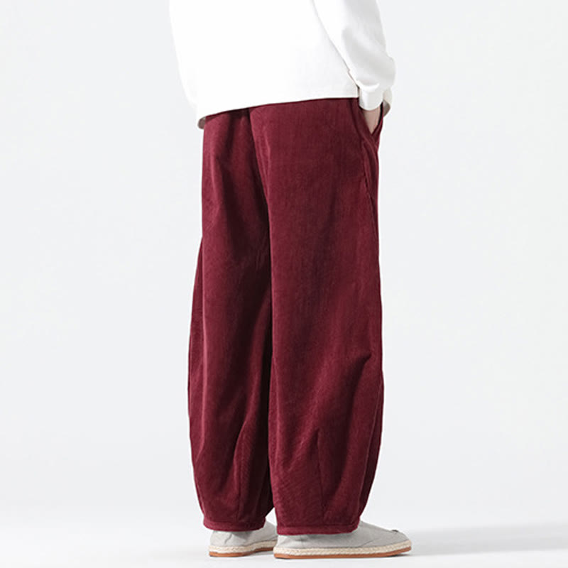 Spodnie haremowe męskie z kieszeniami, w kolorze sztruksu i bawełny Buddha Stones Spring, z czystym kolorem i ściągaczem - image 20