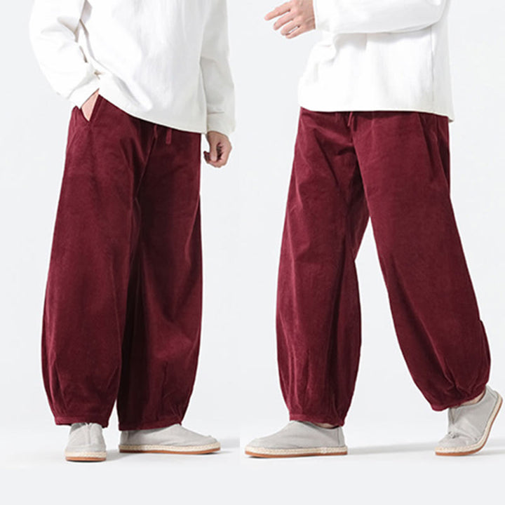 Spodnie haremowe męskie z kieszeniami, w kolorze sztruksu i bawełny Buddha Stones Spring, z czystym kolorem i ściągaczem - image 24