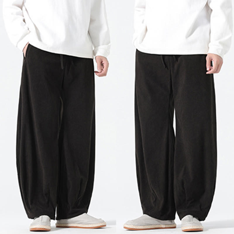 Spodnie haremowe męskie z kieszeniami, w kolorze sztruksu i bawełny Buddha Stones Spring, z czystym kolorem i ściągaczem - image 15