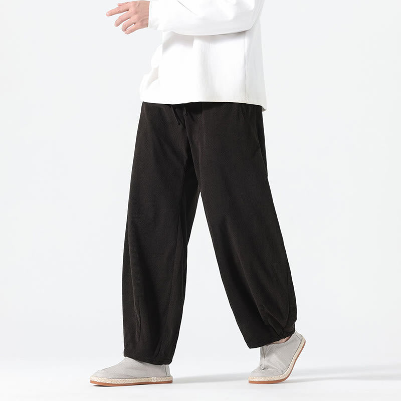 Spodnie haremowe męskie z kieszeniami, w kolorze sztruksu i bawełny Buddha Stones Spring, z czystym kolorem i ściągaczem - Czarny - US/UK/AU46， EU56 (5XL) - image 9