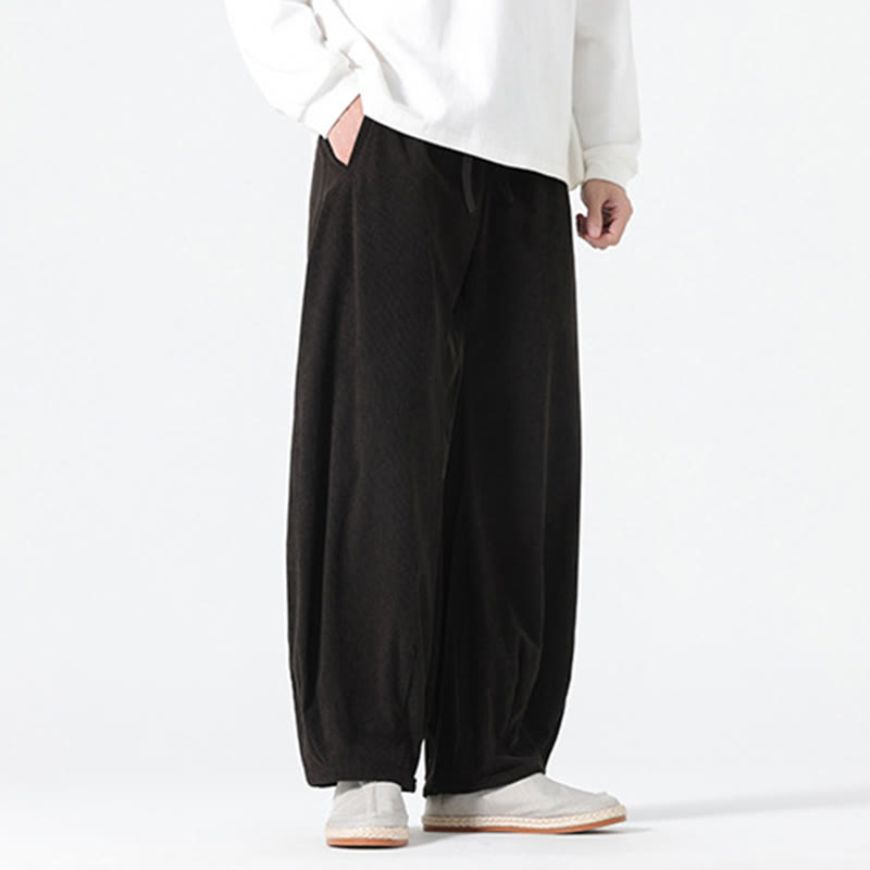 Spodnie haremowe męskie z kieszeniami, w kolorze sztruksu i bawełny Buddha Stones Spring, z czystym kolorem i ściągaczem - image 12