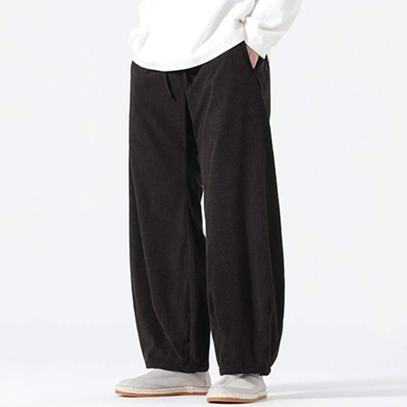 Spodnie haremowe męskie z kieszeniami, w kolorze sztruksu i bawełny Buddha Stones Spring, z czystym kolorem i ściągaczem - image 11