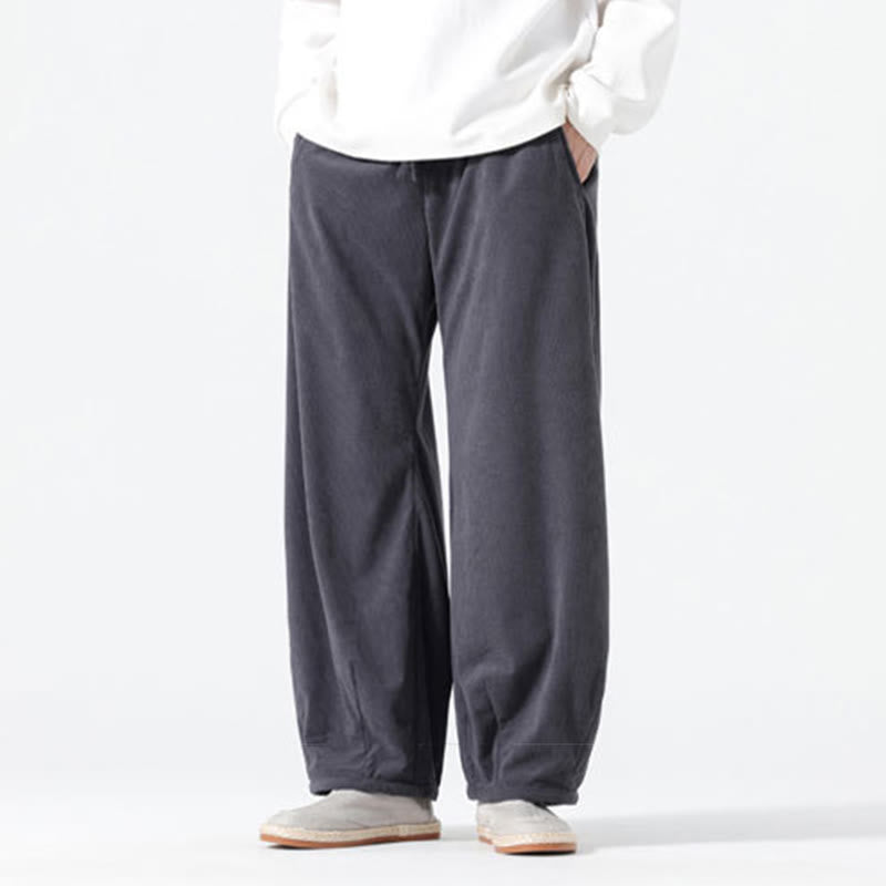 Spodnie haremowe męskie z kieszeniami, w kolorze sztruksu i bawełny Buddha Stones Spring, z czystym kolorem i ściągaczem - image 4
