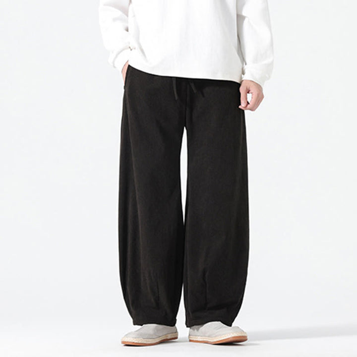 Spodnie haremowe męskie z kieszeniami, w kolorze sztruksu i bawełny Buddha Stones Spring, z czystym kolorem i ściągaczem - image 10