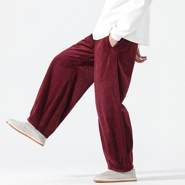 Spodnie haremowe męskie z kieszeniami, w kolorze sztruksu i bawełny Buddha Stones Spring, z czystym kolorem i ściągaczem - image 23