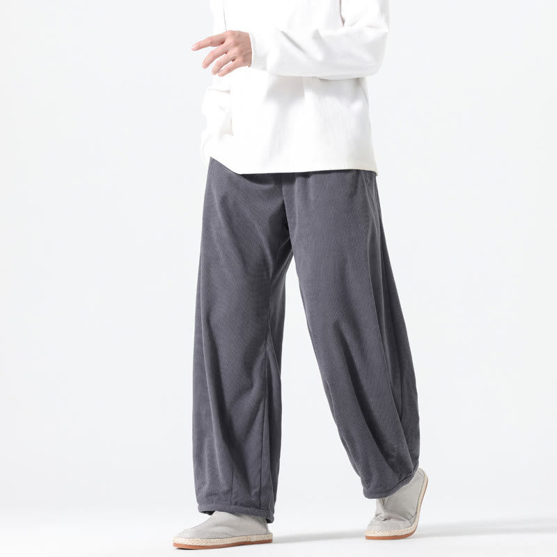 Spodnie haremowe męskie z kieszeniami, w kolorze sztruksu i bawełny Buddha Stones Spring, z czystym kolorem i ściągaczem - Łupkowoszary - US/UK/AU46， EU56 (5XL) - image 0