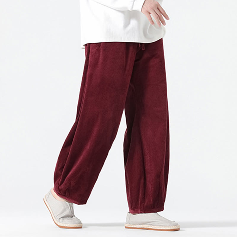 Spodnie haremowe męskie z kieszeniami, w kolorze sztruksu i bawełny Buddha Stones Spring, z czystym kolorem i ściągaczem - image 22