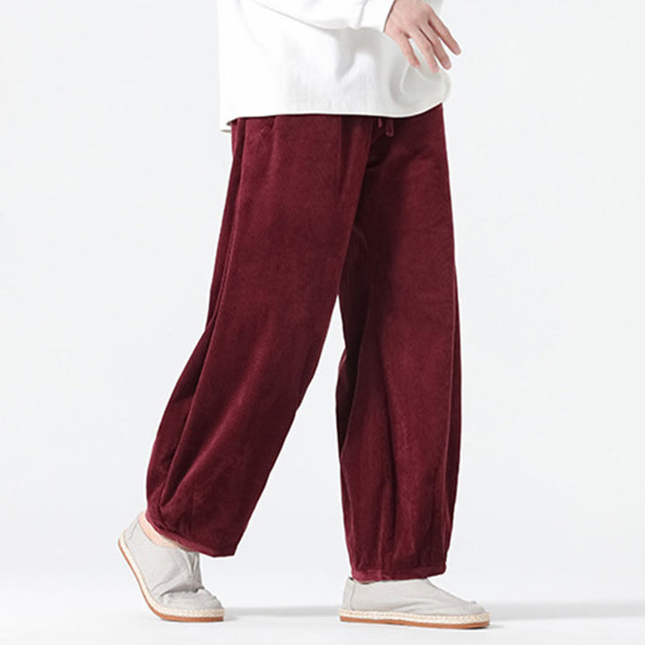 Spodnie haremowe męskie z kieszeniami, w kolorze sztruksu i bawełny Buddha Stones Spring, z czystym kolorem i ściągaczem - image 22