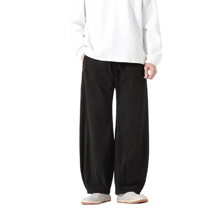 Spodnie haremowe męskie z kieszeniami, w kolorze sztruksu i bawełny Buddha Stones Spring, z czystym kolorem i ściągaczem - image 16