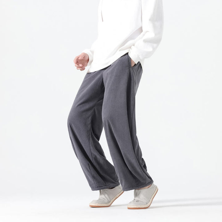 Spodnie haremowe męskie z kieszeniami, w kolorze sztruksu i bawełny Buddha Stones Spring, z czystym kolorem i ściągaczem - image 1