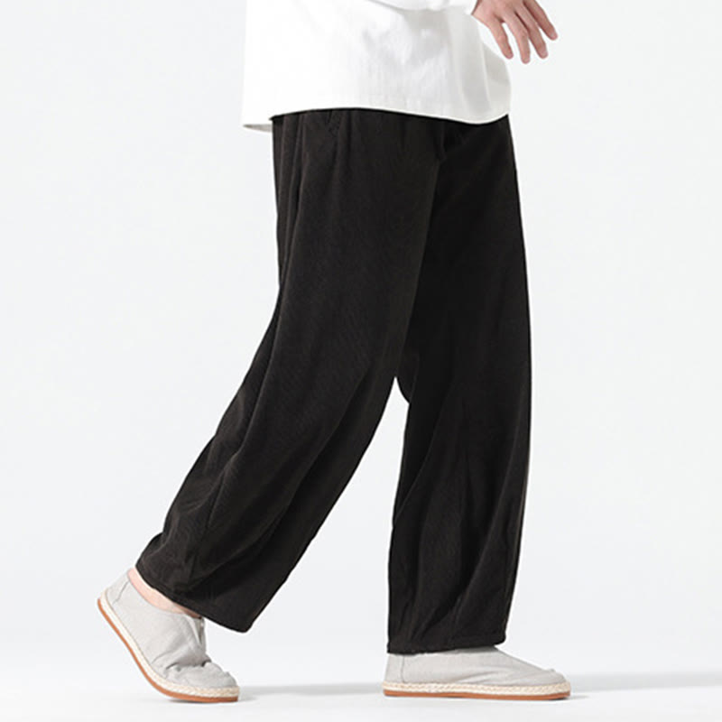 Spodnie haremowe męskie z kieszeniami, w kolorze sztruksu i bawełny Buddha Stones Spring, z czystym kolorem i ściągaczem - image 13