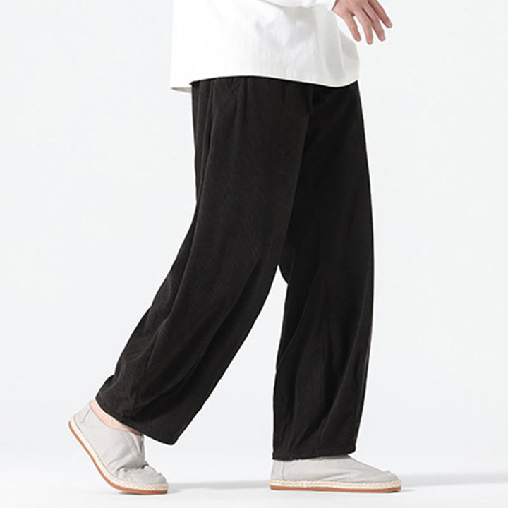 Spodnie haremowe męskie z kieszeniami, w kolorze sztruksu i bawełny Buddha Stones Spring, z czystym kolorem i ściągaczem - image 13