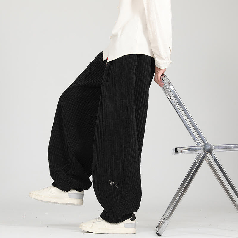 Męskie spodnie haremowe z bawełny z kontrastowym sznurkiem i kieszeniami w kontrastowe kolory z motywem Buddha Stones - Czarny - US/UK/AU46， EU56 (5XL) - image 1