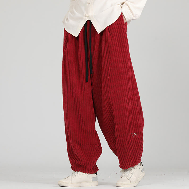 Męskie spodnie haremowe z bawełny z kontrastowym sznurkiem i kieszeniami w kontrastowe kolory z motywem Buddha Stones - image 9