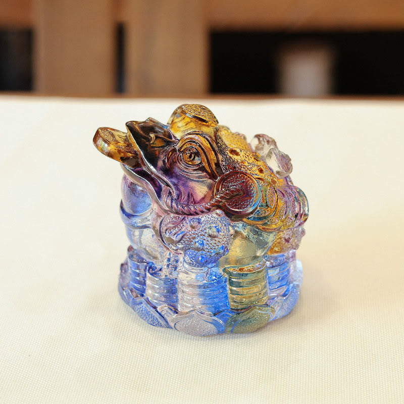 Buddha Stones, monety Feng Shui z żabą, ręcznie robione dzieła sztuki z kryształu Liuli, bogactwo, dekoracja biura domowego - Kolorowe 9*9*8cm - image 0